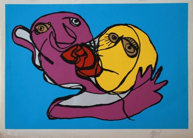 Karel Appel (1921-2006) Dutch, Silkscreen "Sky Blue Kiss"