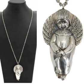 One Vintage Marked Sterling Silver Pendant On Chain - 0.680 ozt.