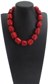 Red Coral Necklace with Silver and Brass Clasp