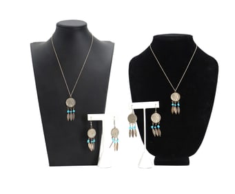 (2) Native American Sterling Silver Buffalo Pendants and (2) Pairs of Earrings - Gross 1.460 ozt.