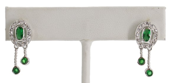 Pair of Sterling Silver, Diamonds, and Glass Earrings - Gross 0.105 ozt.