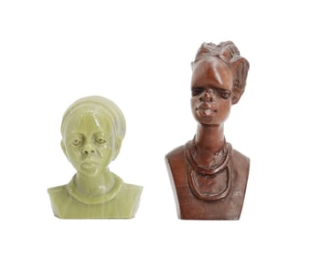 (2) African Hand-Carved Bust Statues