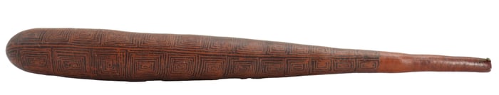 Vintage Papua New Guinea Carved and Painted Gourd Lime Container