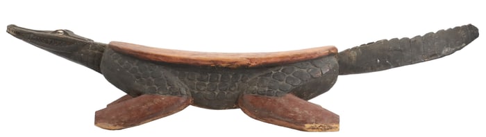 African Mali Carved Wood Crocodile Stool Sculpture