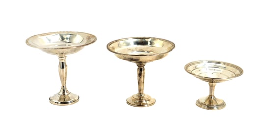 (3) American Weighted Sterling Silver Pedestaled Compote Dishes