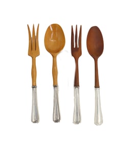 (4) Teak and Sterling Silver Salad Utensils