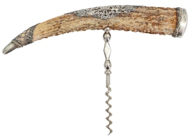 Antique Sterling Silver and Stag Horn Corkscrew Wine Opener