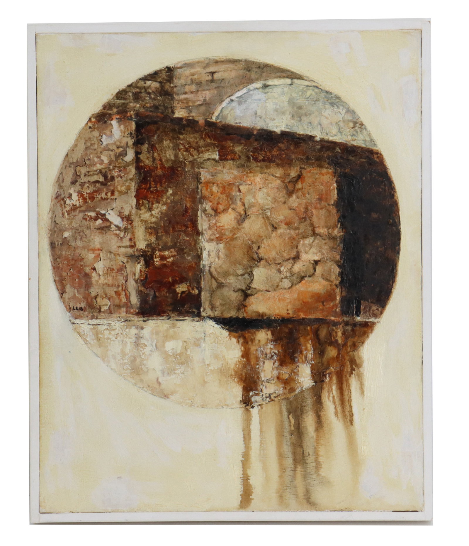 Signed Abstract Architectural Oil on Canvasboard (1 of 12)