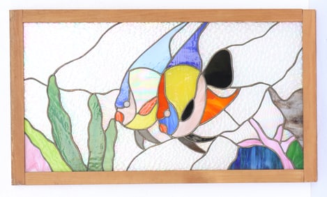 Vintage Stained Glass Panel with Angelfish