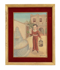 Francisco Tamariz (20th Century) Mexican, Oil on Canvas Boy with Parrot