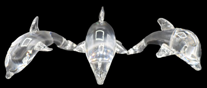 (3) Steuben Art Glass Dolphin Sculptures