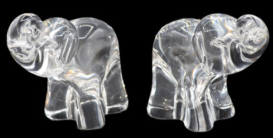 Pair of Steuben Art Glass Elephant Sculptures