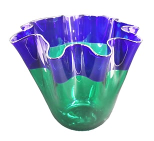 Italian Murano Signed Ruffle Two Tone Art Glass Vase