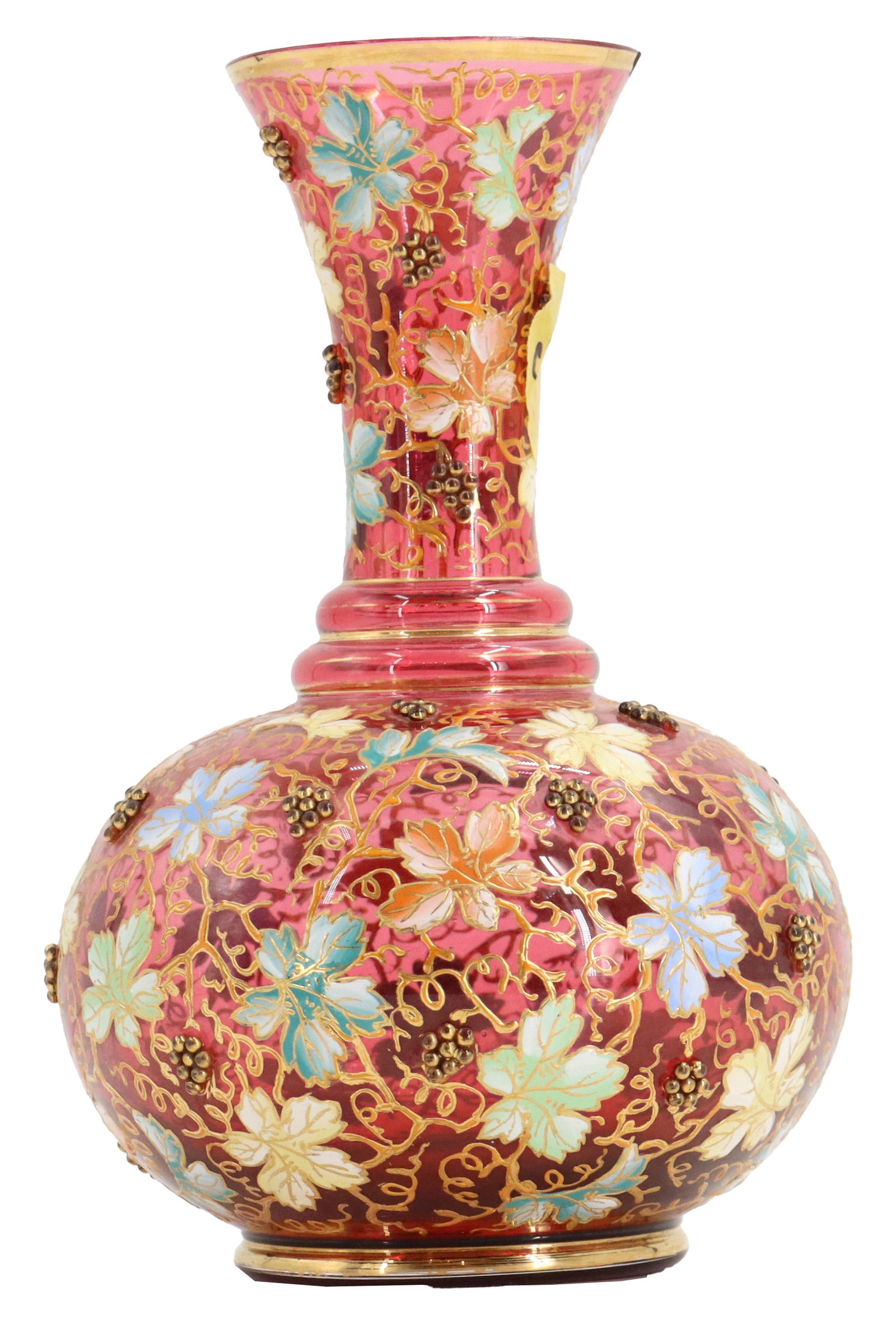 Moser Style Cranberry Enameled Glass Vase (1 of 16)