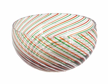 Candy-Striped Swirl Art Glass Bowl