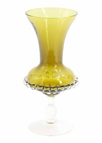 Vintage Murano Style Amber and Clear Footed Art Glass Vase