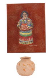 Native American Cherokee Pottery Vase by Anna Mitchelle with Portrait of the Artist