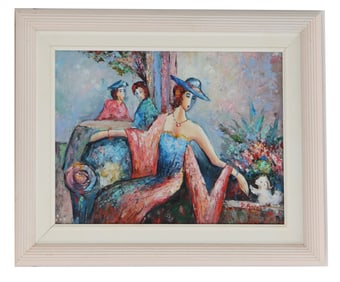 K. Barnes (21st Century) American, Oil on Canvas Post Impressionist Women at Cafe