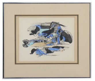 Signed Baumgartner (20th Century) German, Watercolor on Paper Blue and White Contemporary Abstract