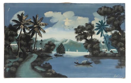 Signed Vietnamese Oil on Canvas Landscape Painting