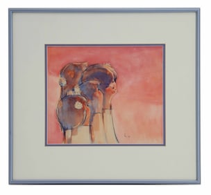 Mid-Century Signed Figural Watercolor