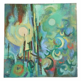 Signed Case Mid-Century Oil on Board Abstract