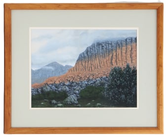 Shelley Martin, 20th/21st Century American, Pastel & Gouache on Board, "Sunset in the Mountains"