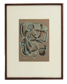 Original Vintage Cubist Nude in the Style of George Braque Gouache on Paper.