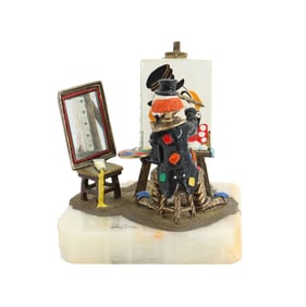 Ron Lee (1947-2017) American, Hand Painted Pewter and Onyx Clown Statue "Self Portrait"