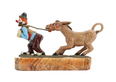 Ron Lee (1947-2017) American, Hand Painted Pewter and Onyx Clown Statue "Dragging my Ass"