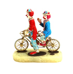 Ron Lee (1947-2017) American, Hand Painted Pewter and Onyx Clown Statue, "Tandem Mania"