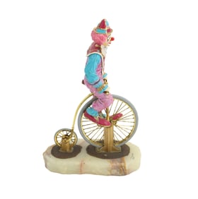 Ron Lee (1947-2017) American, Hand Painted Pewter and Onyx Clown Statue "Big Wheel"