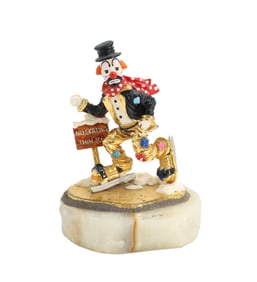 Ron Lee (1947-2017) American, Hand Painted Pewter and Onyx State "No Skating - Thin Ice"