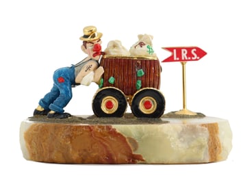 Ron Lee (1947-2017) American, Hand Painted Pewter and Onyx Clown statue "Riches to Rags"