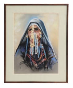 Mansour (21st Century) Egypt, Pastel Portrait of a Bedouin Woman