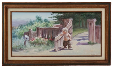 Marge Faucher (20th/21st C) American, Original Oil on Canvas Painting of a Young Boy