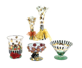 (5) MacKenzie-Childs Whimsical Glass Vessels
