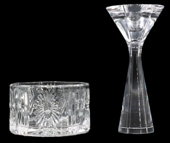 Waterford Cut Crystal Bowl and Nambe Glass Candlestick