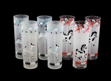 (7) Vintage Libbey "Carousel" Frosted Highball Glasses