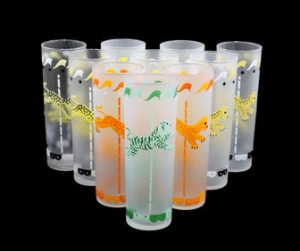 (10) Vintage Libbey "Carousel" Frosted Highball Glasses