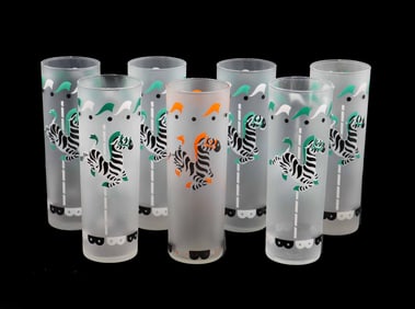 (7) Vintage Libbey "Carousel" Frosted Highball Glasses