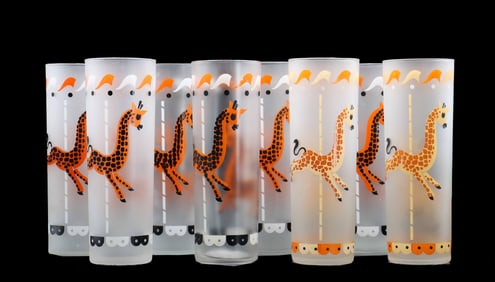 (8) Vintage Libbey "Carousel" Frosted Highball Glasses