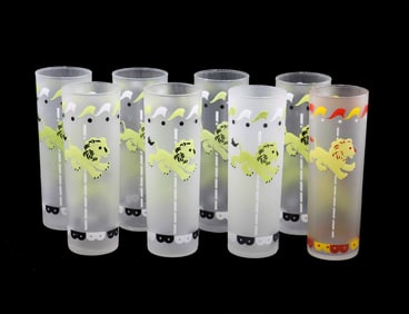 (8) Vintage Libbey "Carousel" Frosted Highball Glasses