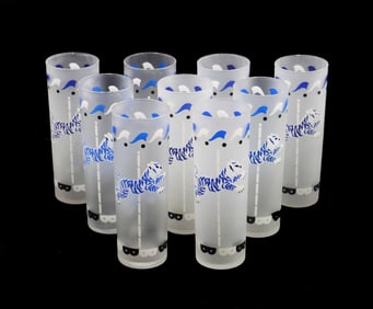 (9) Vintage Libbey "Carousel" Frosted Highball Glasses