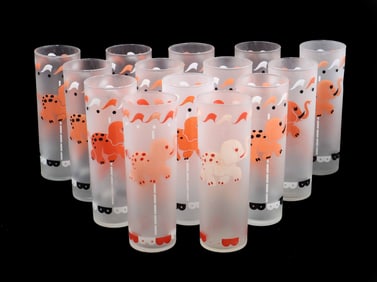 (14) Vintage Libbey "Carousel" Frosted Highball Glasses