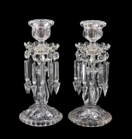 Pair of Antique Drop Crystal Candle Holders