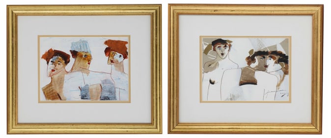 (2) Signed Mixed Media Abstract Figural Groups