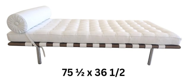 White Leather Barcelona Day Bed Designed In The Style of Knoll