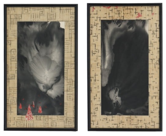 (2) Qiu Deshu (1948-2020) Chinese, Abstract Fissured Paper Collage: Qiu Deshu (1948-2020) Chinese, Abstract Fissured Paper Collage. Pair of abstract 'fissured' collages of torn and reapplied paper, creating a pair of kinetic, unique compositions. Signed lower right. F