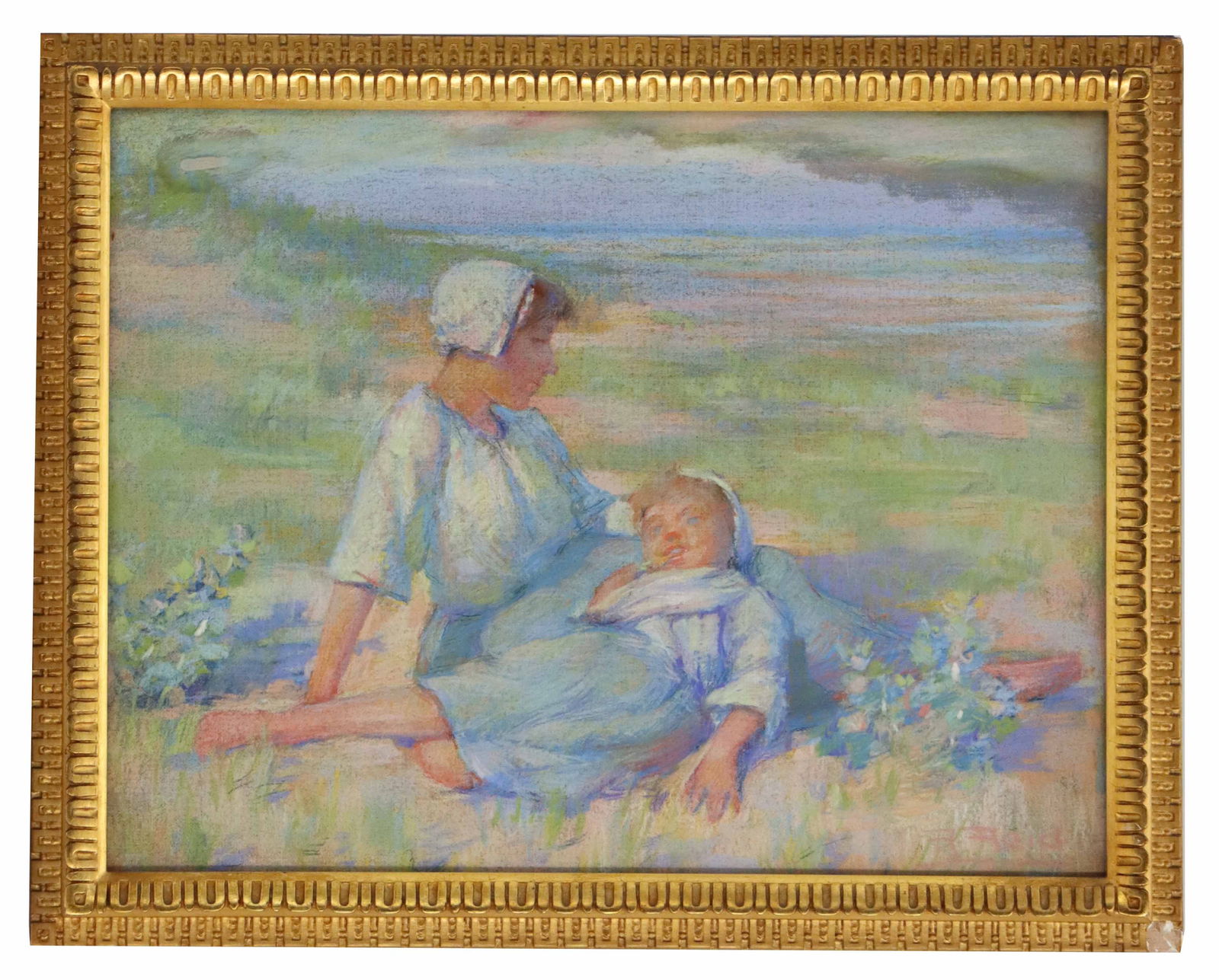 Robert Lewis Reid (1862-1929) American, Oil on Canvas with Pastel Highlights Figural Landscape "Moth (1 of 8)